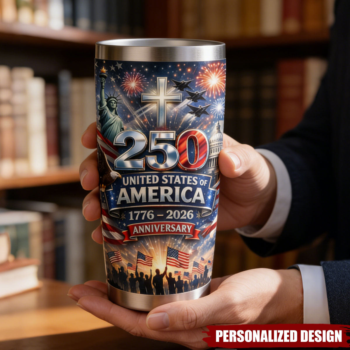 Personalized Unique USA 250 Year Freedom Custom Name Stainless Steel Tumbler