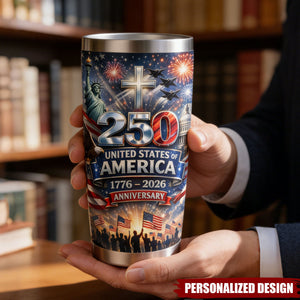 Personalized Unique USA 250 Year Freedom Custom Name Stainless Steel Tumbler