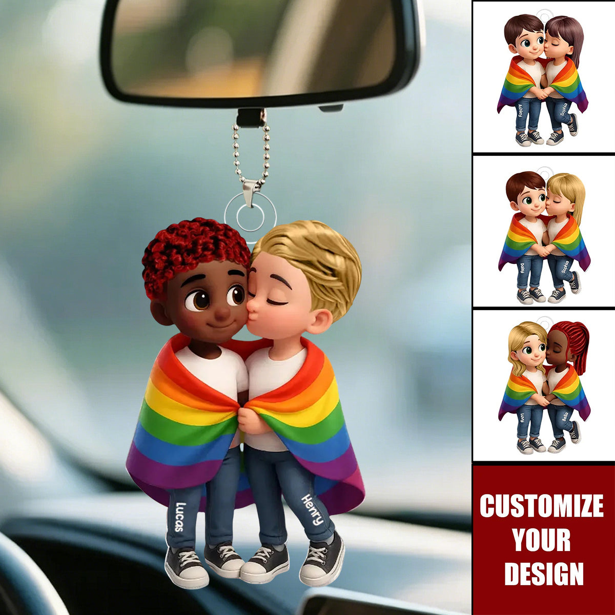 LGBT Couple Love Is Love Pride Month Personalized Acrylic Car Hanger