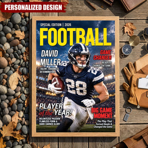 Personalized Football Star Magazine Style Print - Football Athlete Gift Poster