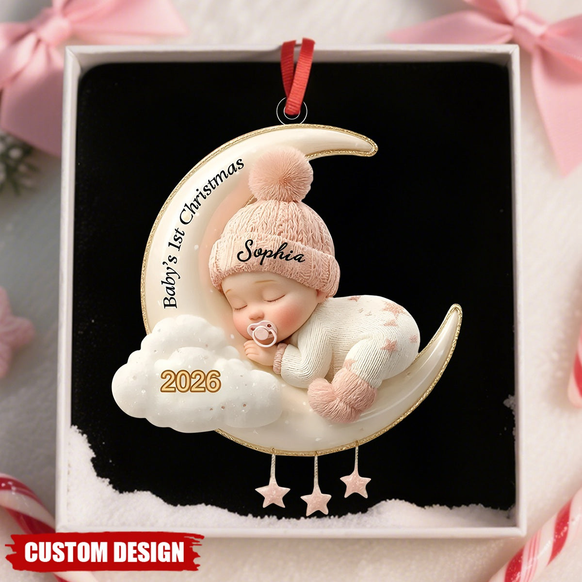 Custom Baby's First Christmas Ornament, Moon Acrylic Keepsake