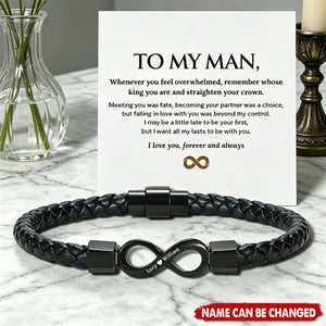 To My Man,Personalized Dual Name Infinity Leather Bracelet