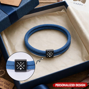 Personalized Double Wrap Braided  Rope Bracelet - Custom Black Cube Charm