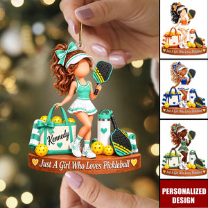 Personalized Pickleball Girl Acrylic Christmas Ornament - Custom Name Sports Keepsake Ornament