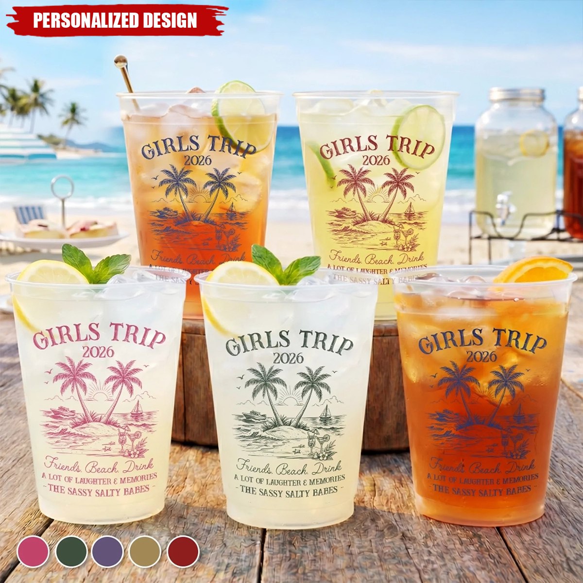 Personalized Girls Trip 2026 Beach Party Cups - Vacation And Travel Gifts For Best Friends, Family