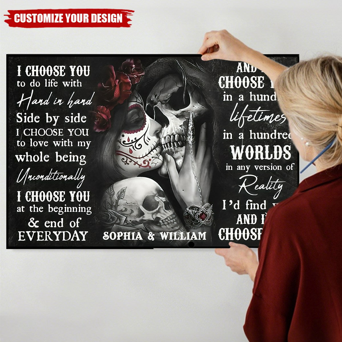 Sugar Skull Poster - Gifts For Couples - Personalized Canvas