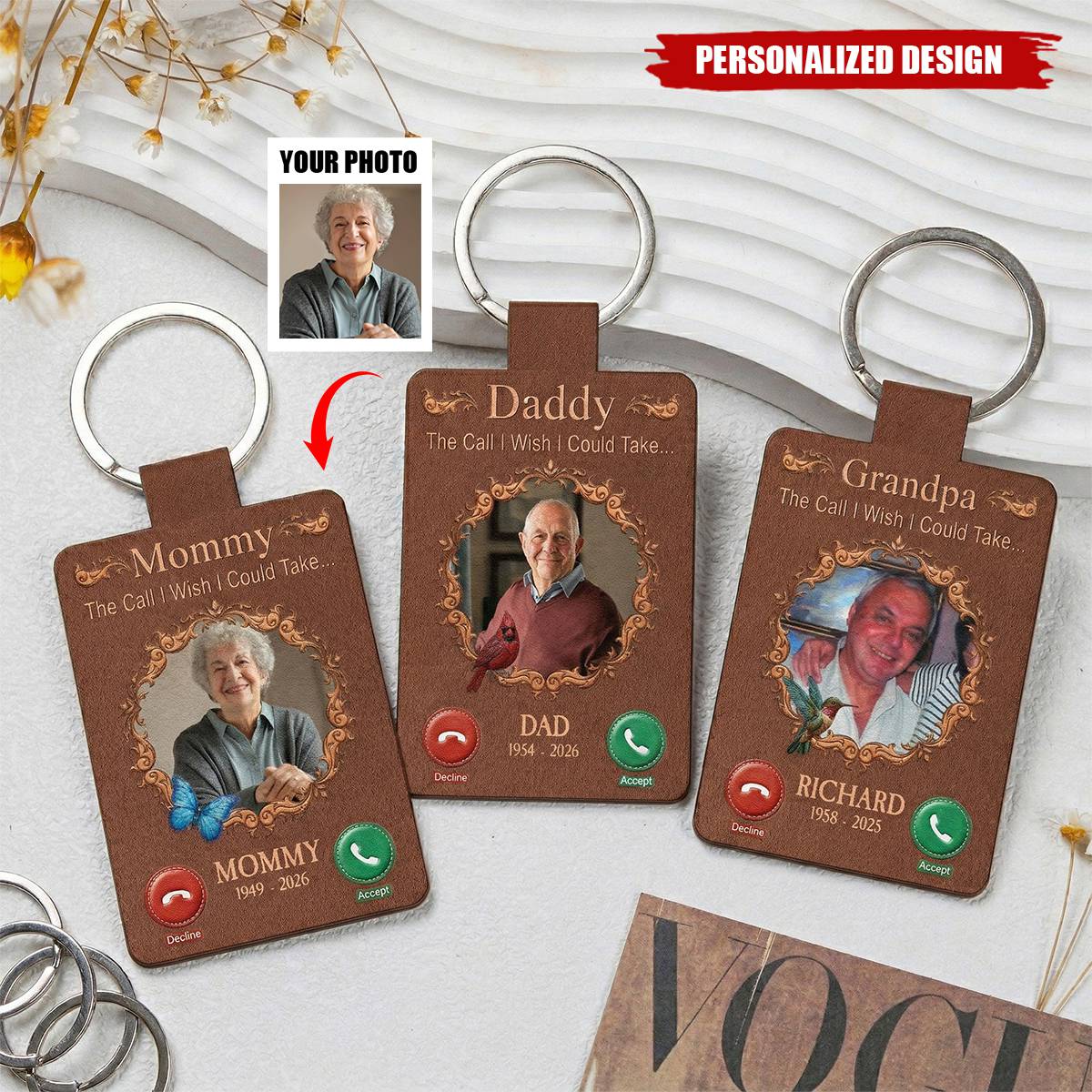 Personalized Memorial Leather Keychain - Custom Photo "The Call I Wish I Could Take" Memorial Gifts