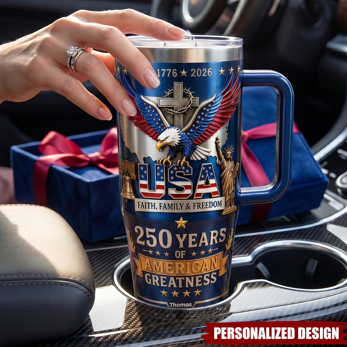 Personalized 250 Years Of American Eagle Cross 40oz Insulated Tumbler