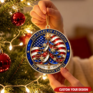 Custom Family Name 250 Years - Patriotic Round Christmas Ornament