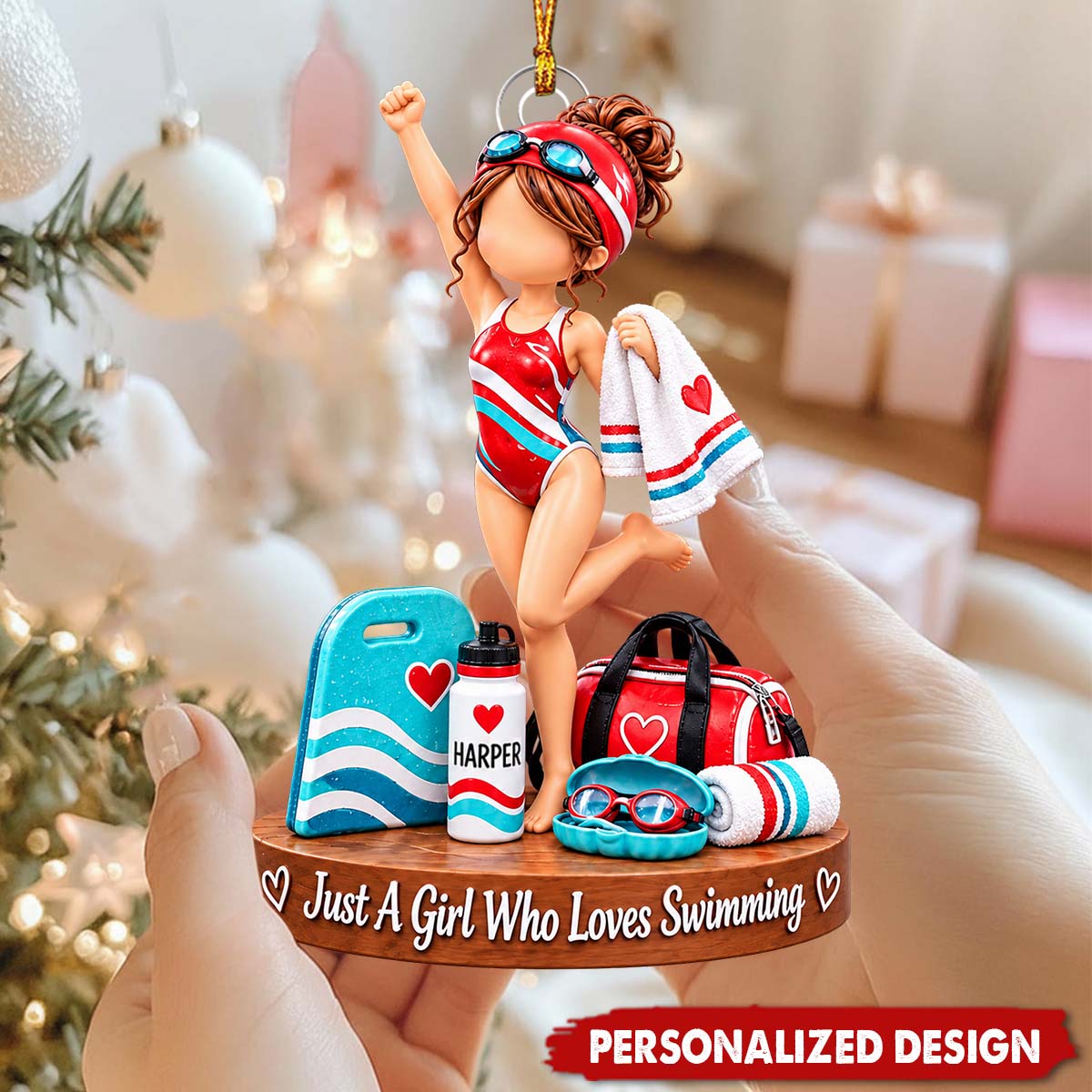 Swimmer Lover Girl Custom Name Acrylic Ornament - Christmas Gift for Swimmers