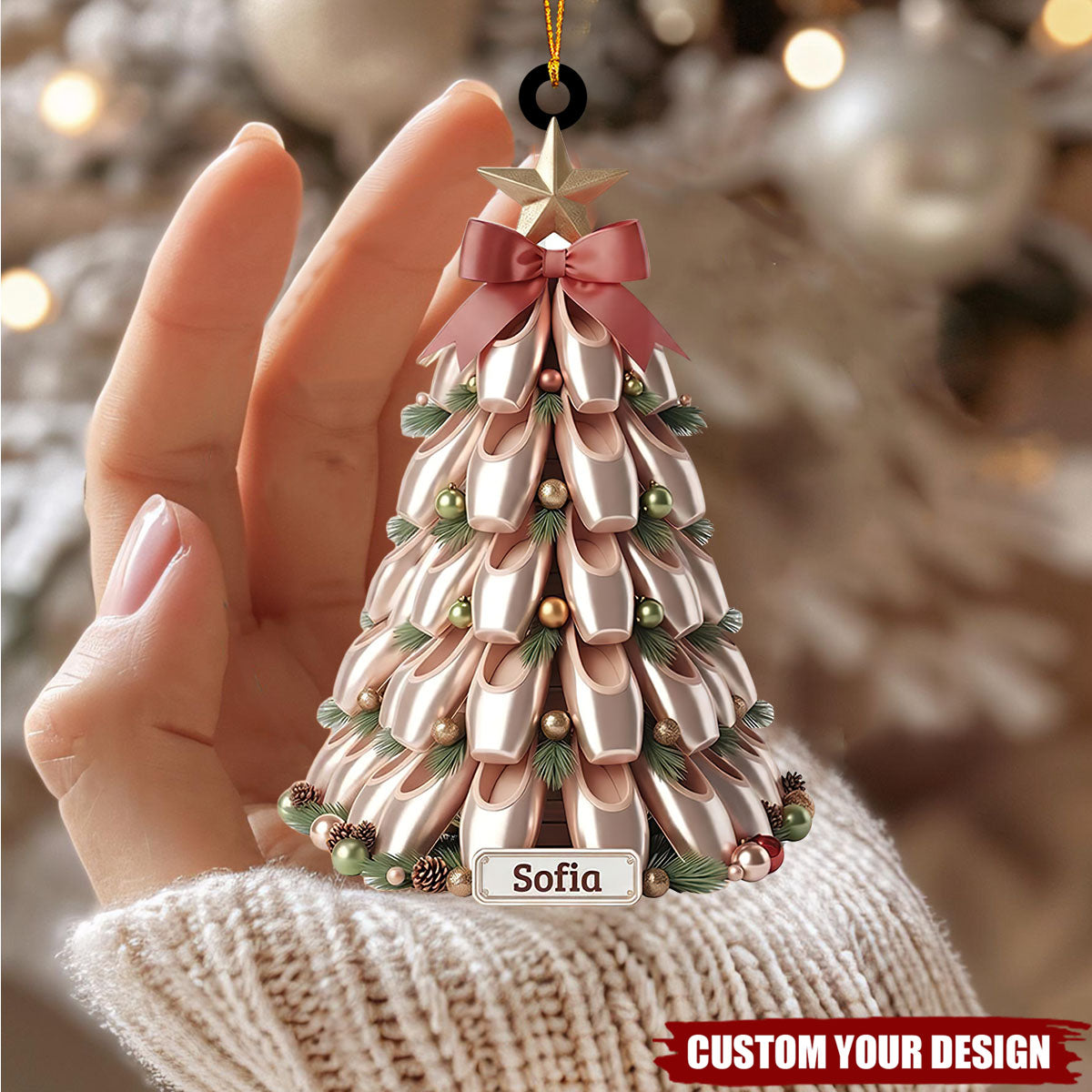 Personalized Ballet Pointe Shoe Christmas Tree Ornament Custom Name Ballerina Decor