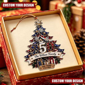 Custom Family Name USA 250th Anniversary Patriotic Christmas Tree Acrylic Ornament