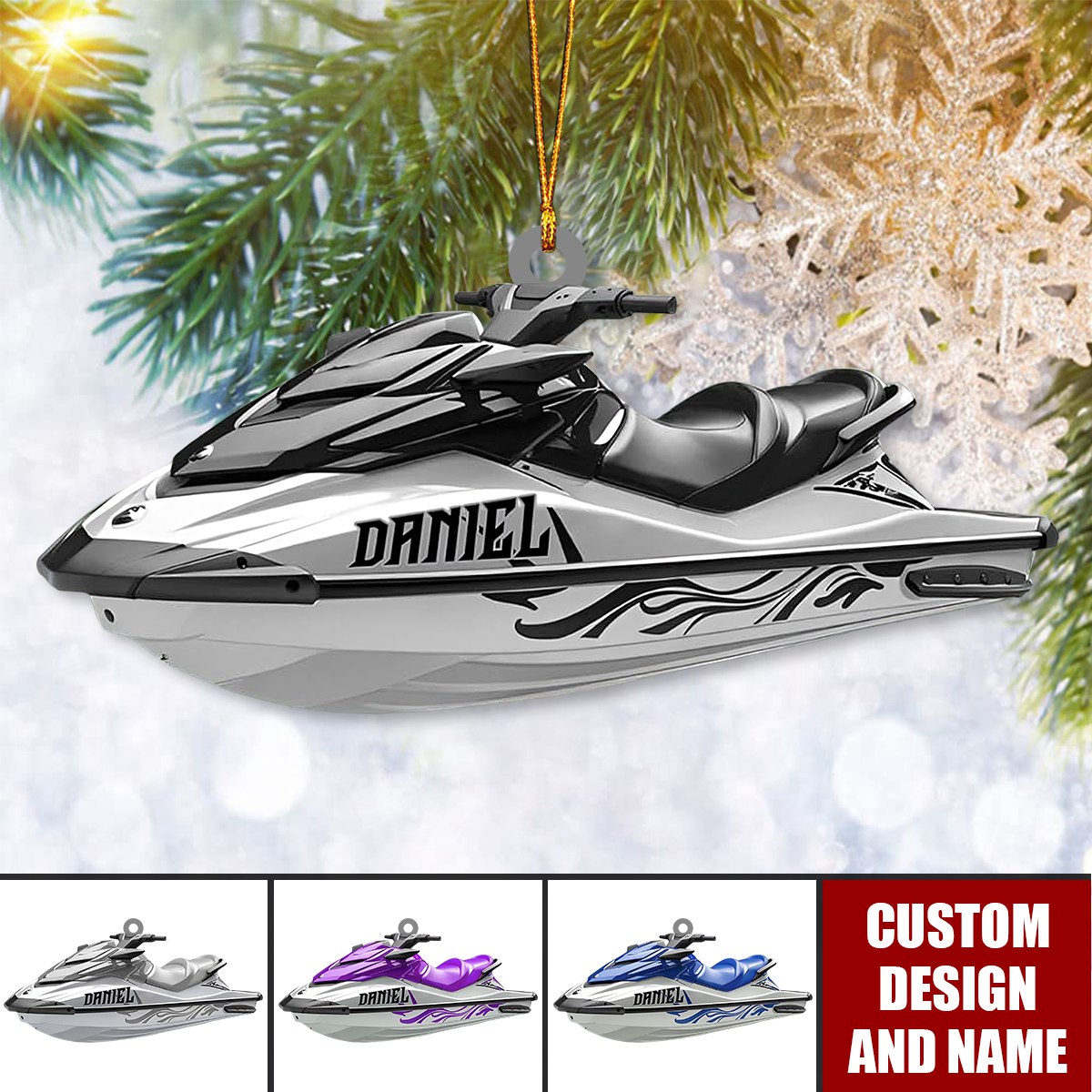 Personalized Jet Boat Ski Christmas Ornament, Skiing Jet Boat Christmas Tree Ornament - 2024 New Release