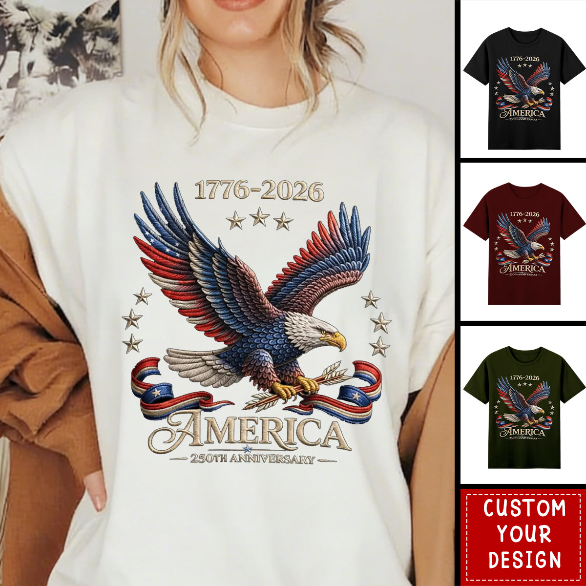250th Anniversary America Patriotic T-Shirt, Bald Eagle American Flag Tee