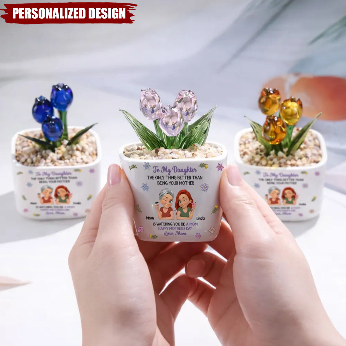 Personalized Glass Everlasting Tulips - Mother’s Day Gift for Daughter