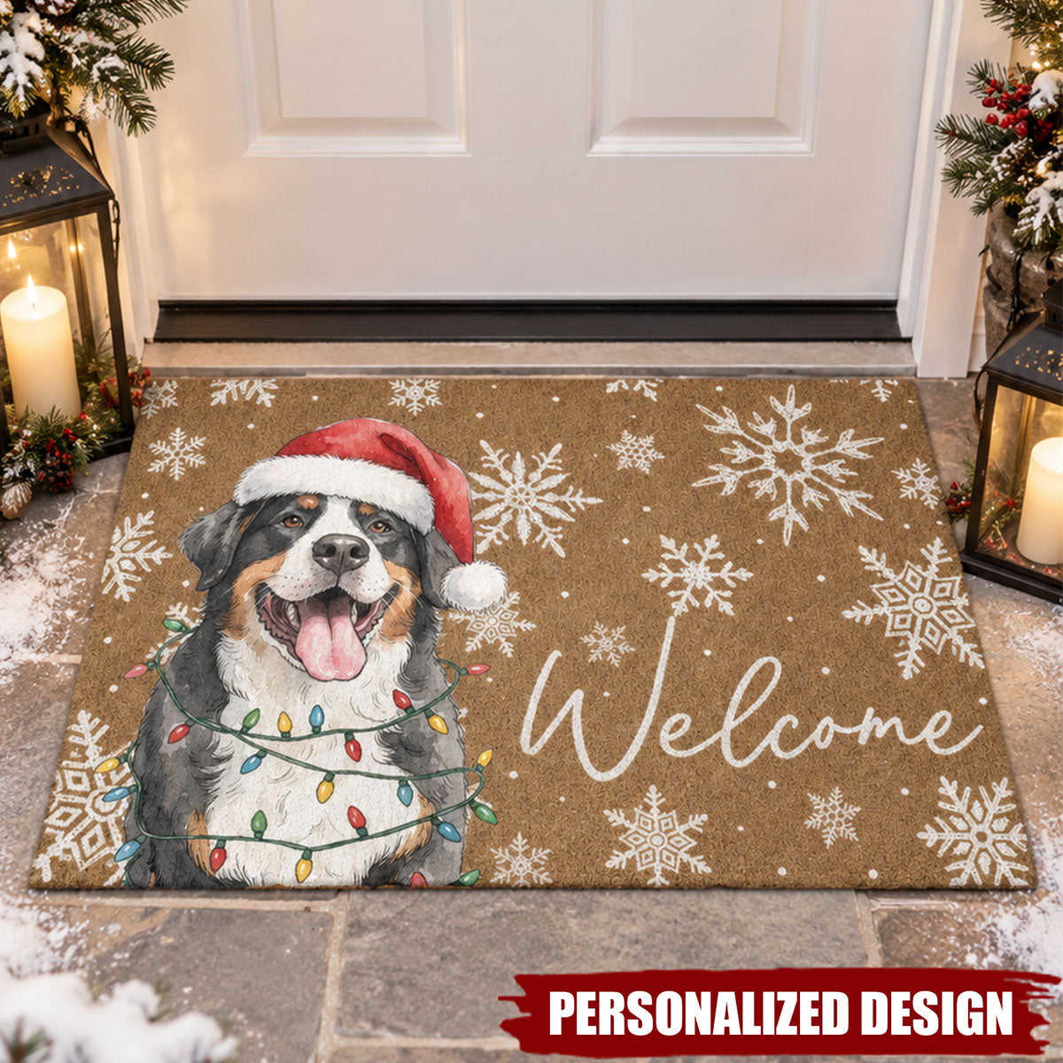 Holiday Pet Welcome Mat, Custom Pet Breed Christmas Porch Decor