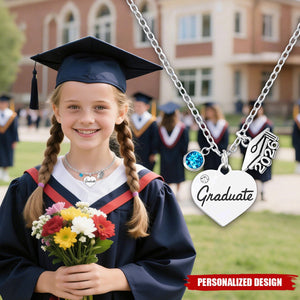 Personalized Graduation Heart Necklace - Class of 2026 Gift for Graduate