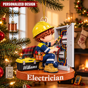 Personalized Electrician Acrylic Christmas Ornament - Custom Name Electrical Worker Gift