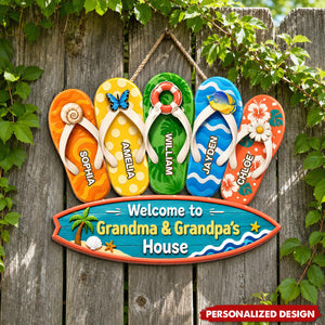 Personalized Summer Tropical Flip Flop Welcome Door Sign