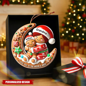 Personalized Gingerbread Moon Grandma and  Grandchild Christmas Acrylic Ornament