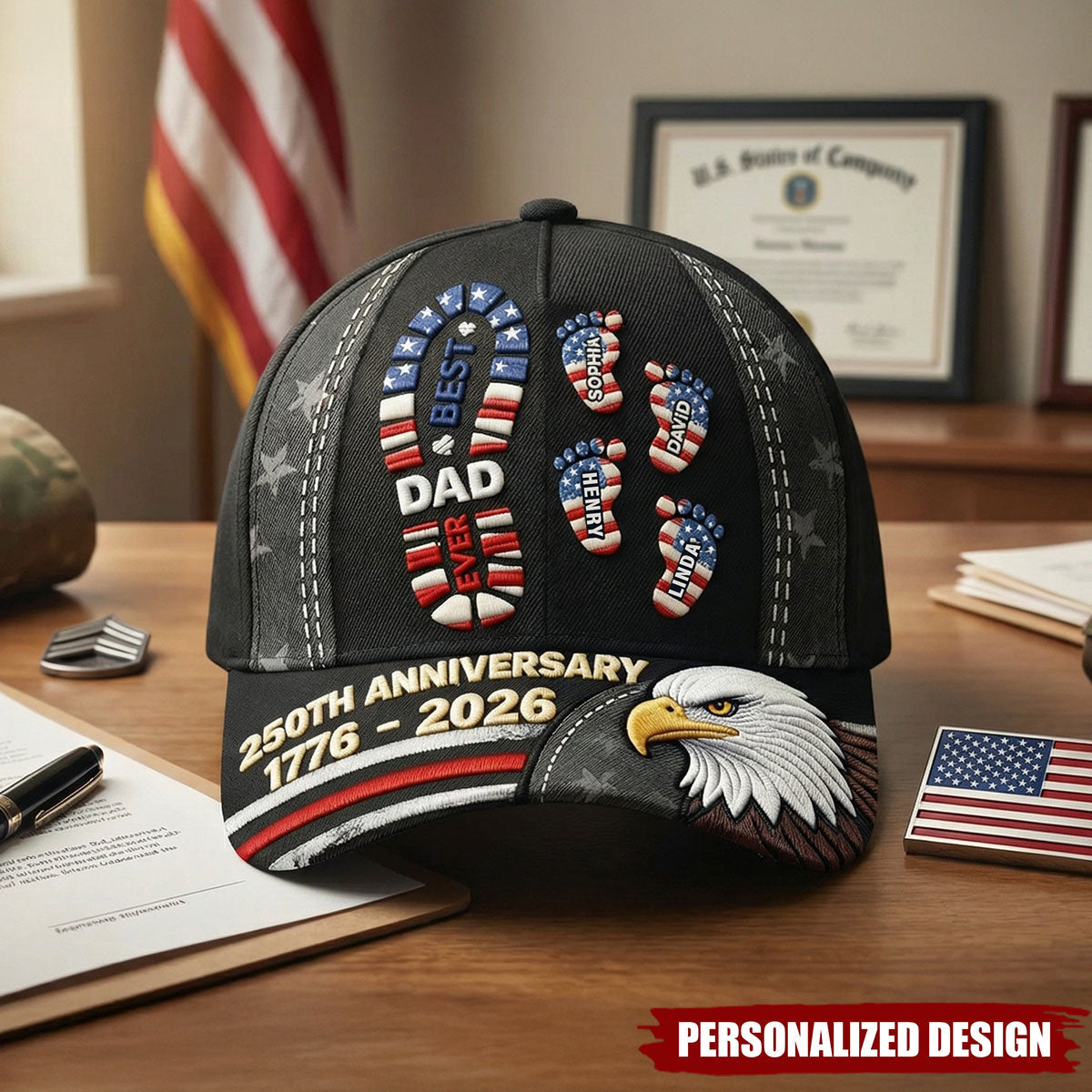 USA 250th Anniversary Best Dad Ever Classic Cap - Personalized Gifts For Dad