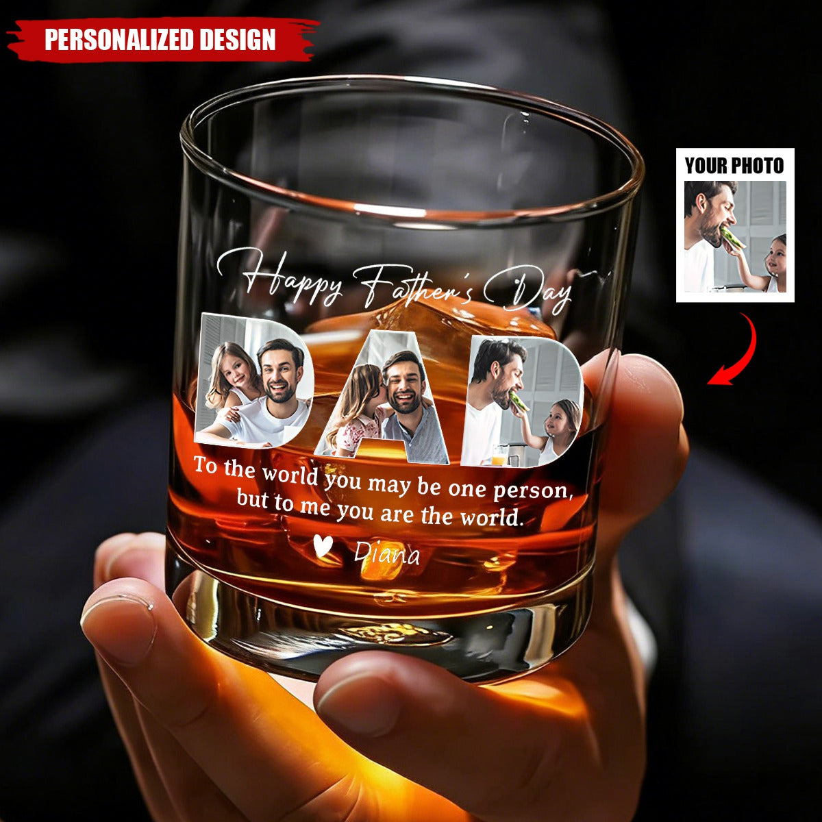 Personalized Photo‑Filled DAD and Sentimental Quote Whiskey Glass -Father's Day Gift
