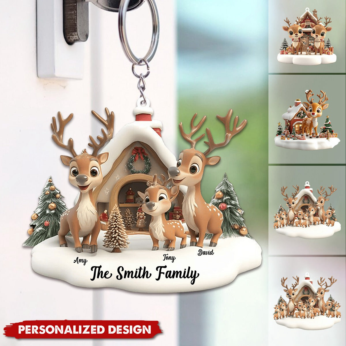 Personalized Reindeer Family Keychain-2024 New Release