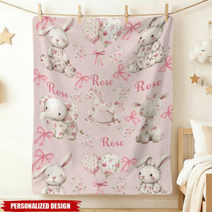 Personalized Pink Floral Baby Blanket - Custom Name Cute Animal Print for Girls