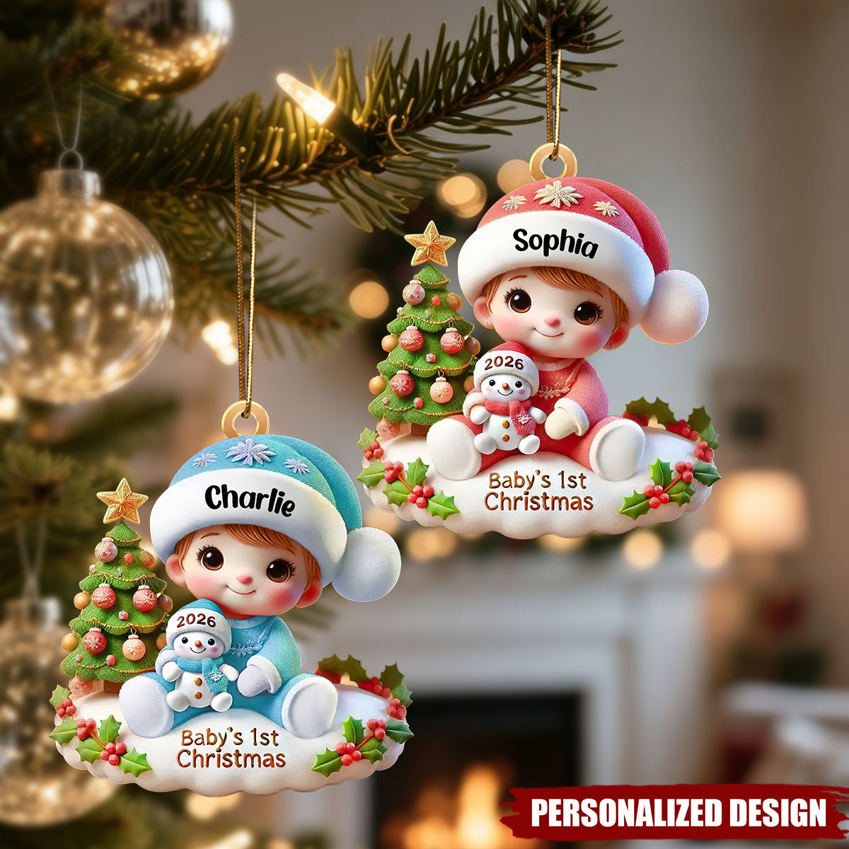 Personalized Baby’s First Christmas Santa Hat Flat Acrylic Ornament