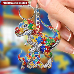 Custom Name Bear/Dinosaur/Giraffe Autism Awareness Keychain