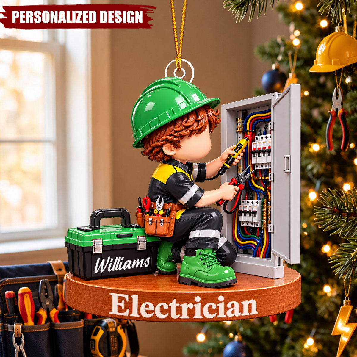 Personalized Electrician Acrylic Christmas Ornament - Custom Name Electrical Worker Gift