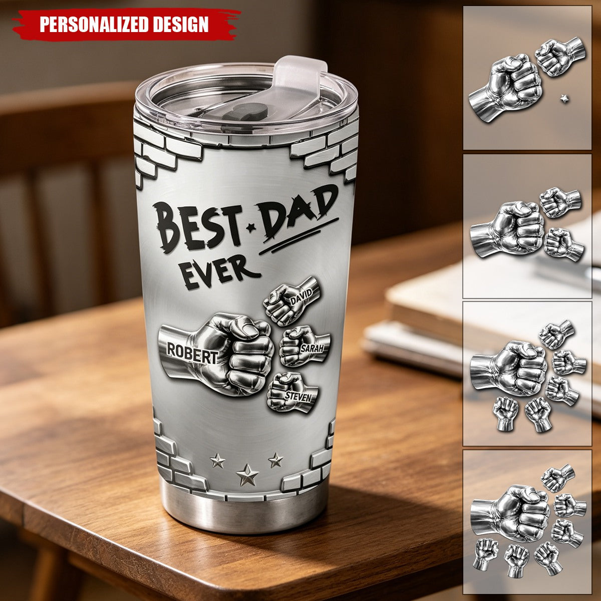 Personalized Multi Kid Name Fist Bump Design Tumbler - Stainless Steel Travel Tumbler