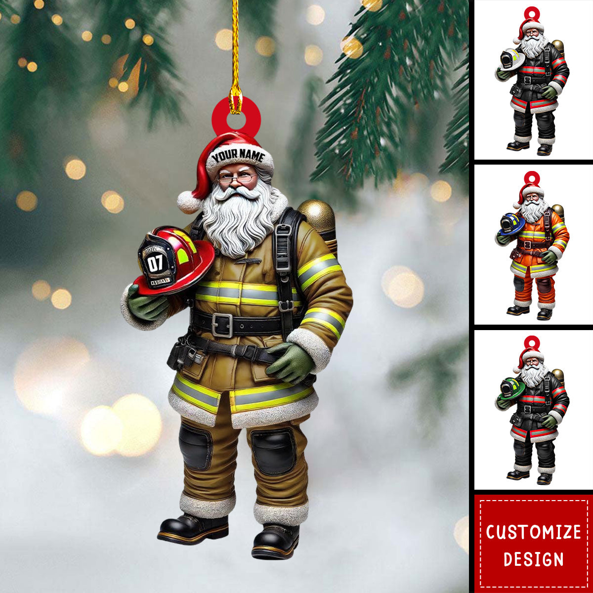Personalized Firefighter Santa Ornament Gift For Firefighters 2024