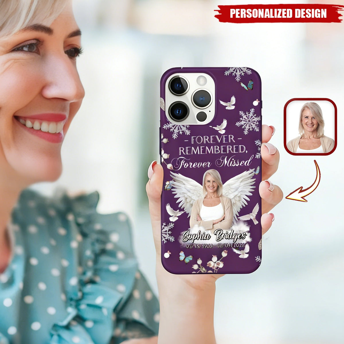 Personalized In Loving Memory Phone Case - Custom Photo Angel Wings Memorial Gift