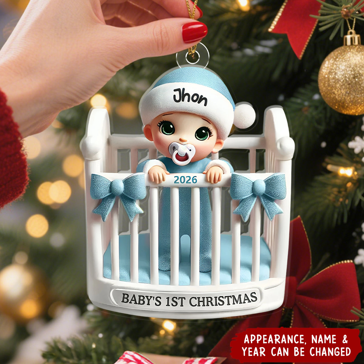 Baby Inside Crib 3D Effect Baby's First Christmas Personalized Acrylic Ornament