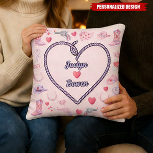 Personalized Cowgirl Heart Couple Pillow — Custom Name Valentine’s Decor