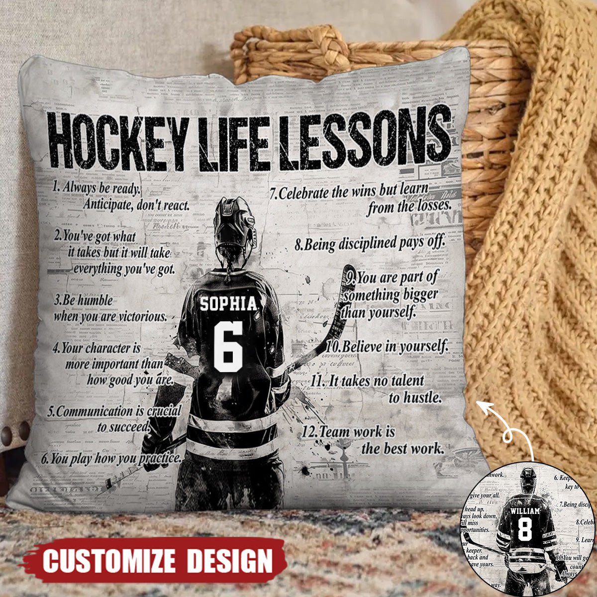 Personalized Hockey Life Lessons Pillow-Gift For Hockey Football Lovers