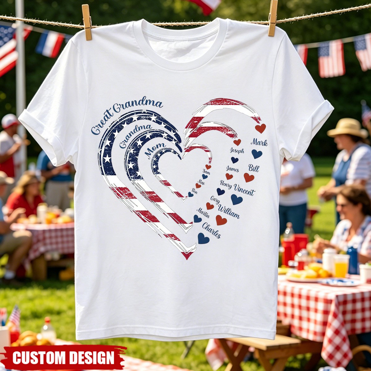 4th of July Grandma Mom Kids Heart In Heart - Personalized Shirt