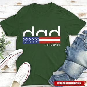 Custom Kid Name Dad Flag T-Shirt- Patriotic Father's Day Gift