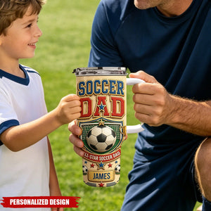 Personalized Soccer Dad 40oz Insulated Handle Tumbler - Custom Name