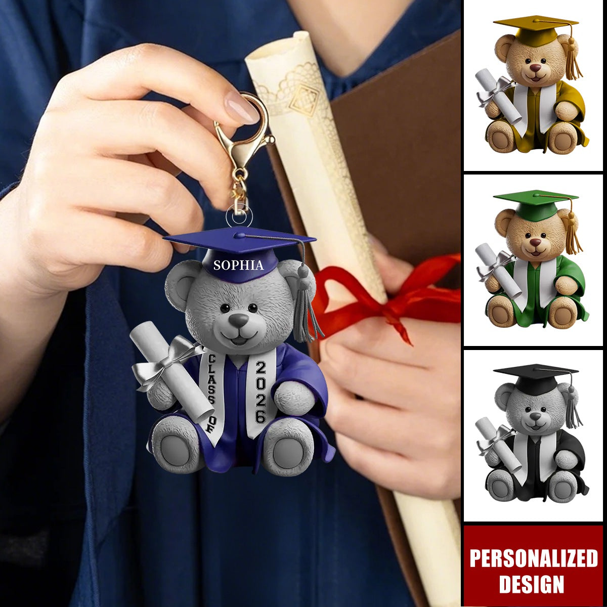 Personalized Graduation Bear Keychain - Graduation Gift For Family Members, Siblings