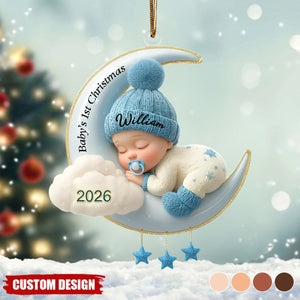 Custom Baby's First Christmas Ornament, Moon Acrylic Keepsake