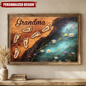 Personalized Grandkids Footprint Poster - Gift For Grandma