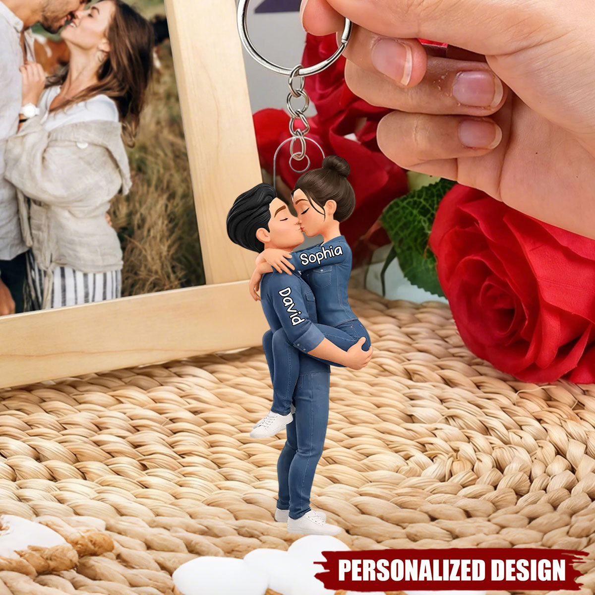 Personalized Couple Kissing Keychain – Romantic Gift for Him/Her