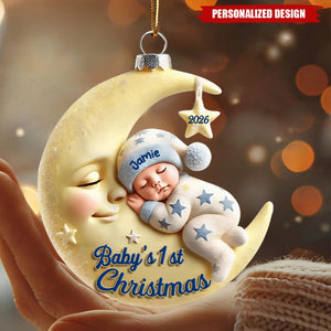 Personalized Baby’s First Christmas Moon Baby Acrylic Ornament - Custom Name