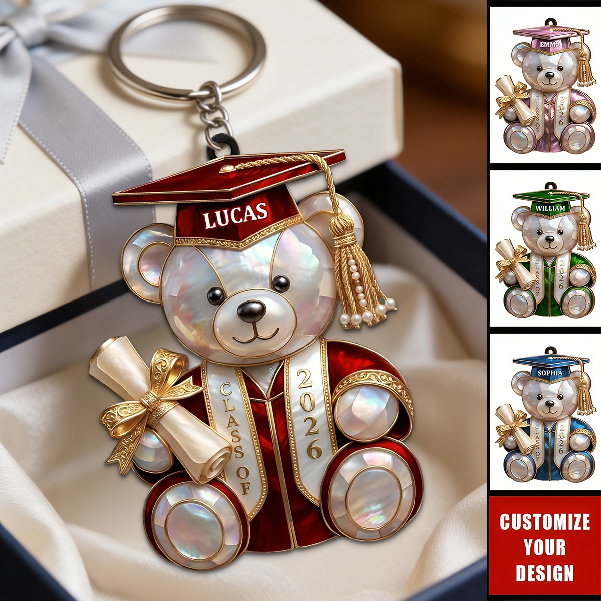 Personalized Class Of Graduation Bear Keychain, Gift For Students