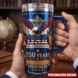 Personalized 250 Years Of American Eagle Cross 40oz Insulated Tumbler