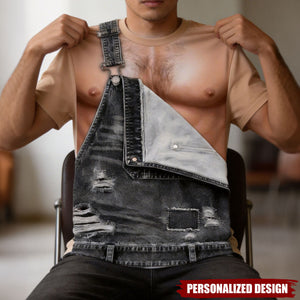 Personalized Single Strap Distressed Denim Overalls T-Shirt