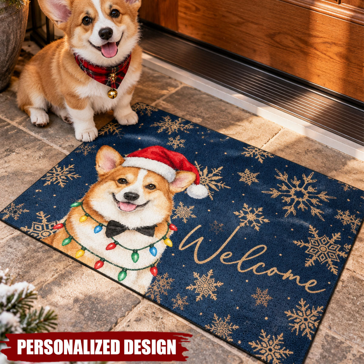 Holiday Pet Welcome Mat, Custom Pet Breed Christmas Porch Decor