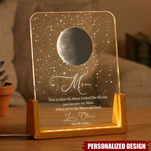 Personalized Moon Phase LED Night Light - Custom Mom Gift with Name & Date